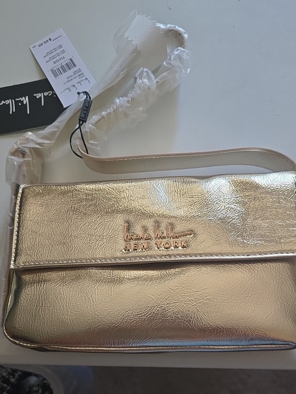 Nicole Miller Metallic Gold Crossbody Clutch
